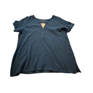 Women’s woman within blue tee with fake buttons
